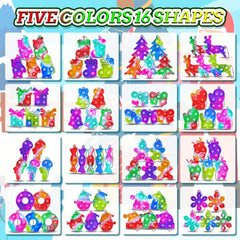 Christmas Party Favors 16 Pcs Fidget Toy Pack Keychain Bubble Pop Toys