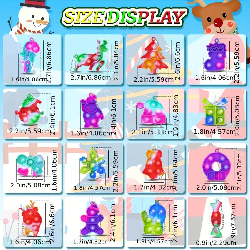 Christmas Party Favors 16 Pcs Fidget Toy Pack Keychain Bubble Pop Toys