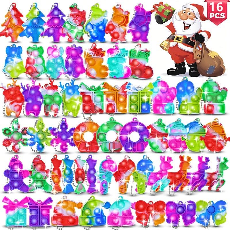 Christmas Party Favors 16 Pcs Fidget Toy Pack Keychain Bubble Pop Toys