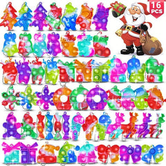 Christmas Party Favors 16 Pcs Fidget Toy Pack Keychain Bubble Pop Toys