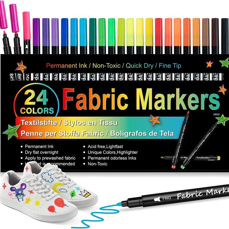 24pcs Fabric Pens Permanent Fine Tip Fabric Paint Pens Non Toxic Markers