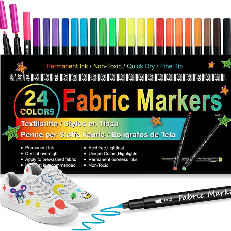 24pcs Fabric Pens Permanent Fine Tip Fabric Paint Pens Non Toxic Markers