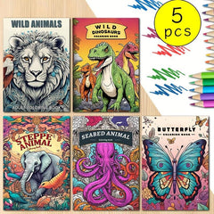 5pcs Coloring Book Wildlife Marine Life Dinosaur Butterfly Series