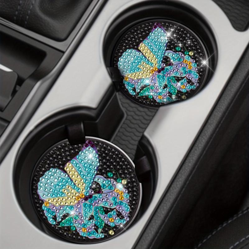 2pcs Butterfly Flower Coaster DIY Diamond Painting Car Coaster