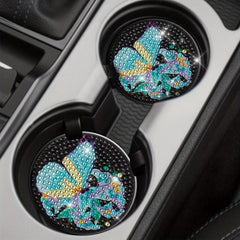 2pcs Butterfly Flower Coaster DIY Diamond Painting Car Coaster