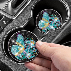 2pcs Butterfly Flower Coaster DIY Diamond Painting Car Coaster