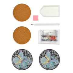2pcs Butterfly Flower Coaster DIY Diamond Painting Car Coaster