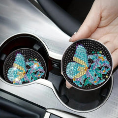 2pcs Butterfly Flower Coaster DIY Diamond Painting Car Coaster