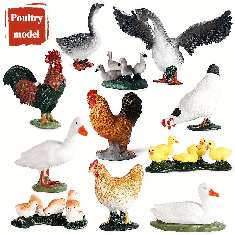 Farm Animal Playset PVC Kid Toy Gift with Hen Goose Duck Figures