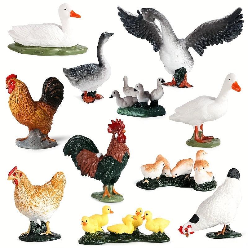Farm Animal Playset PVC Kid Toy Gift with Hen Goose Duck Figures