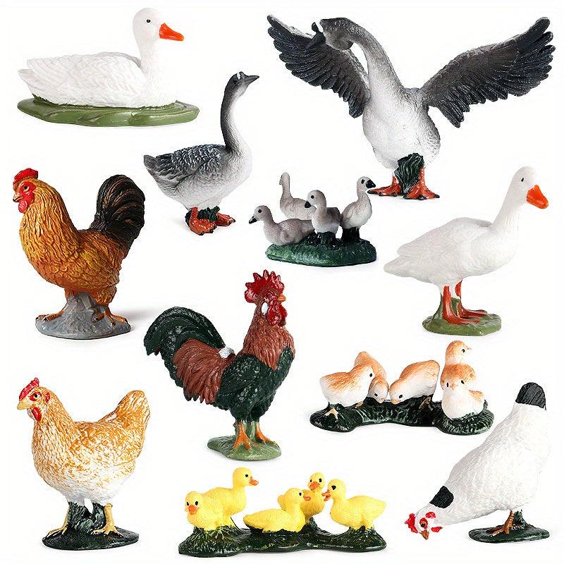 Farm Animal Playset PVC Kid Toy Gift with Hen Goose Duck Figures