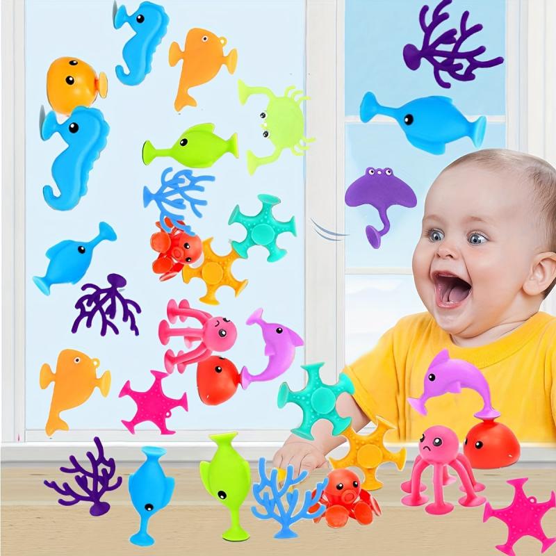 9Pcs Baby Sucker Toy Ocean Animal Bath Toys Kids Gift