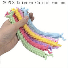 20pcs Unicorn Pull Worm Noodle Fidget Toys Stress Relief Autism Vent
