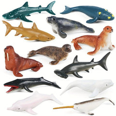 Mini Sea Animals Figurines Realistic Sharks Sea Lions Whales Dolphins Cake Decor
