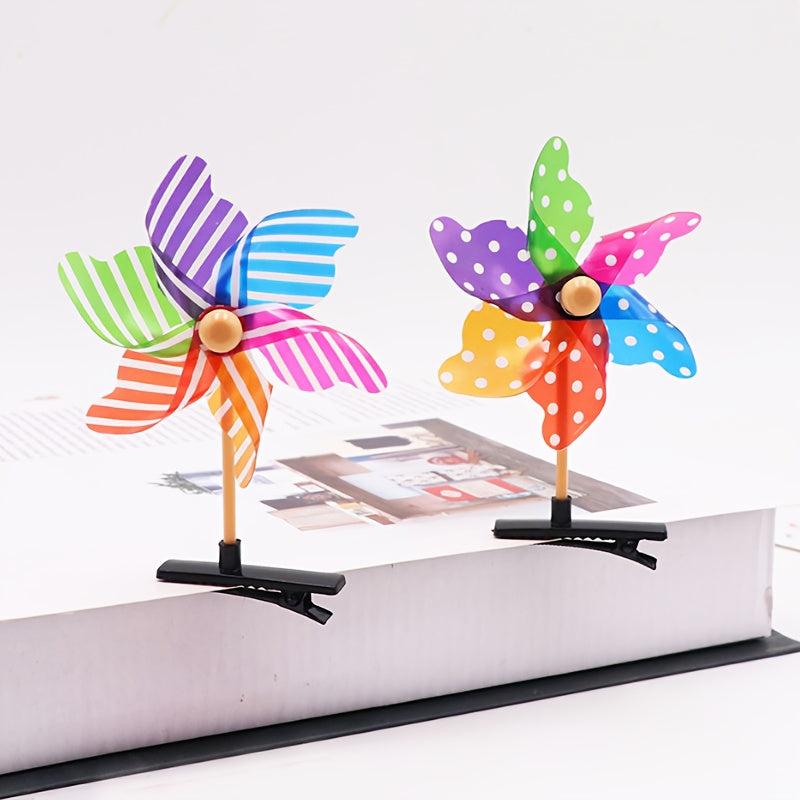 2pcs Mini Flower Windmill Hairpin Spinning Toys Colorful Headwear
