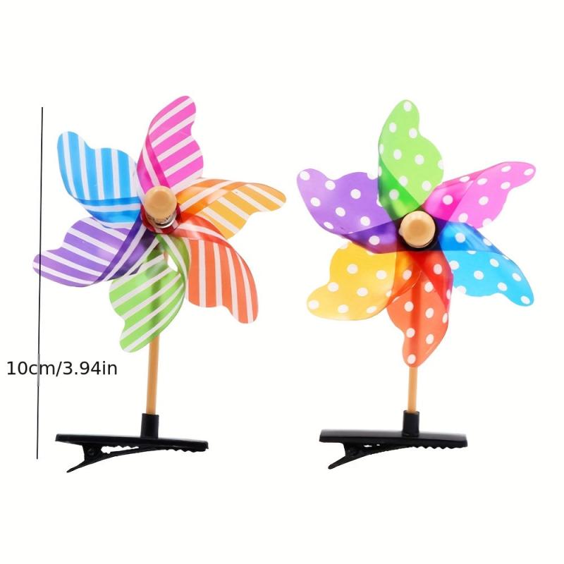 2pcs Mini Flower Windmill Hairpin Spinning Toys Colorful Headwear