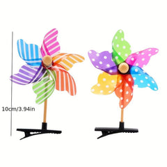 2pcs Mini Flower Windmill Hairpin Spinning Toys Colorful Headwear