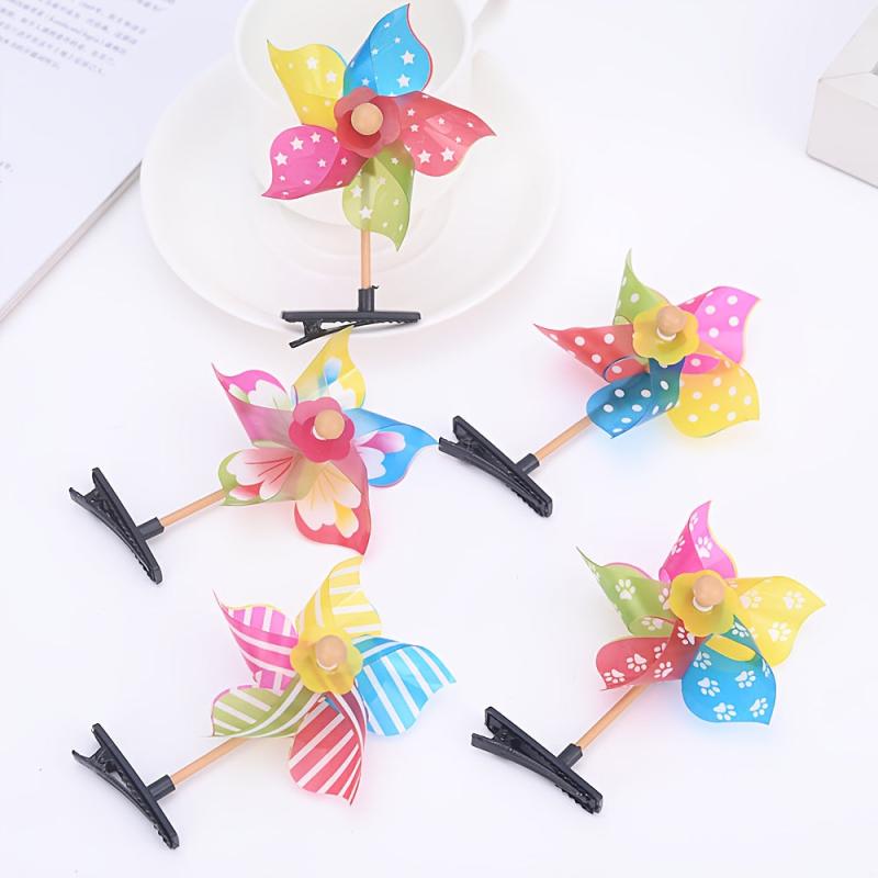 2pcs Mini Flower Windmill Hairpin Spinning Toys Colorful Headwear