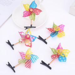 2pcs Mini Flower Windmill Hairpin Spinning Toys Colorful Headwear