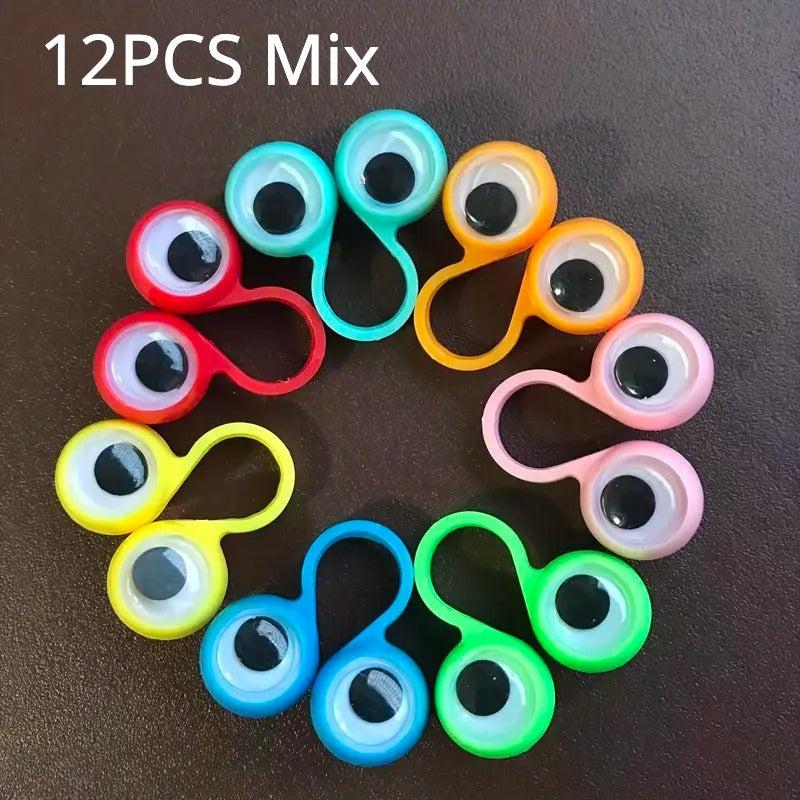 12pcs Mixed Finger Puppets Plastic Rings Wiggle Eyes Toy Parties