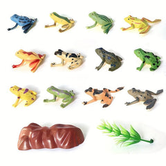 12 Mini Frogs Toy Set Realistic Decoration Frogs Rain Forest Lifelike Art