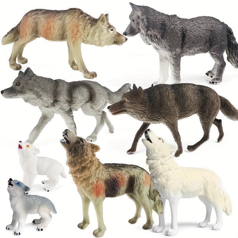 8pcs Wolf Toy Figurines Set Wolf Animals Figures Wolf Family