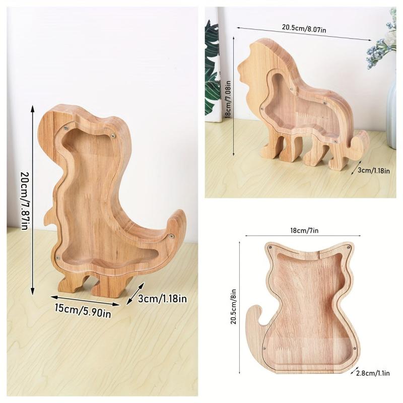 Wooden Money Bank Boys Girls Savings Jar Cartoon Animal Coin Bank Birthday Gift