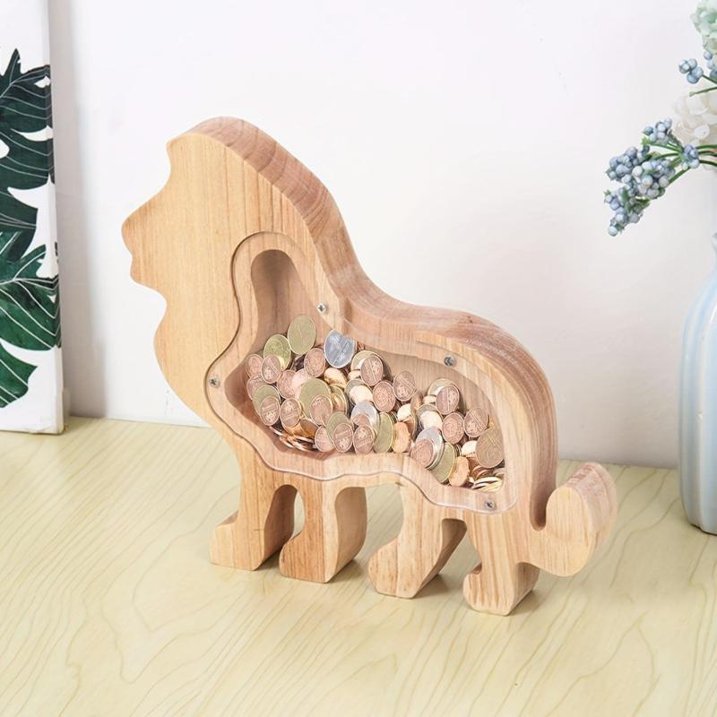 Wooden Money Bank Boys Girls Savings Jar Cartoon Animal Coin Bank Birthday Gift