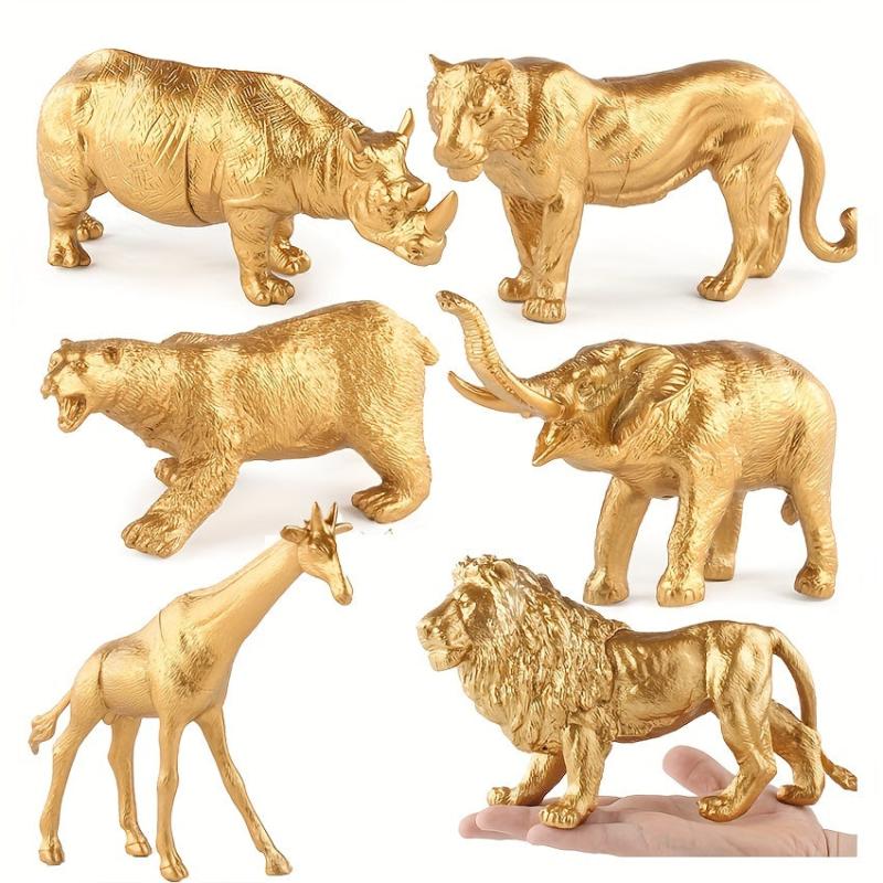 Metallic Plastic Wild Animal Figurine Set Tiger Lion Elephant Giraffe