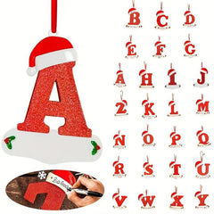 Personalized Christmas Letter Ornaments with Red Hat Custom Decoration