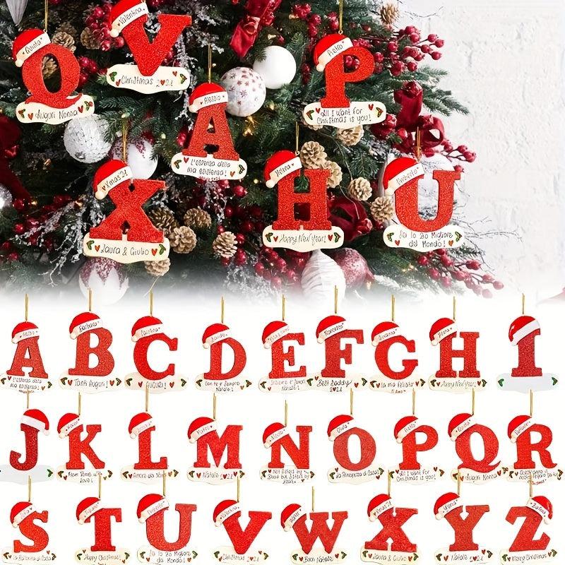 Personalized Christmas Letter Ornaments with Red Hat Custom Decoration