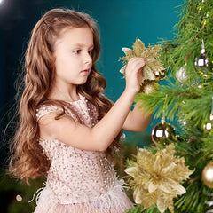 12pcs Glitter Poinsettia Flowers Christmas Wreath Xmas Tree Ornaments