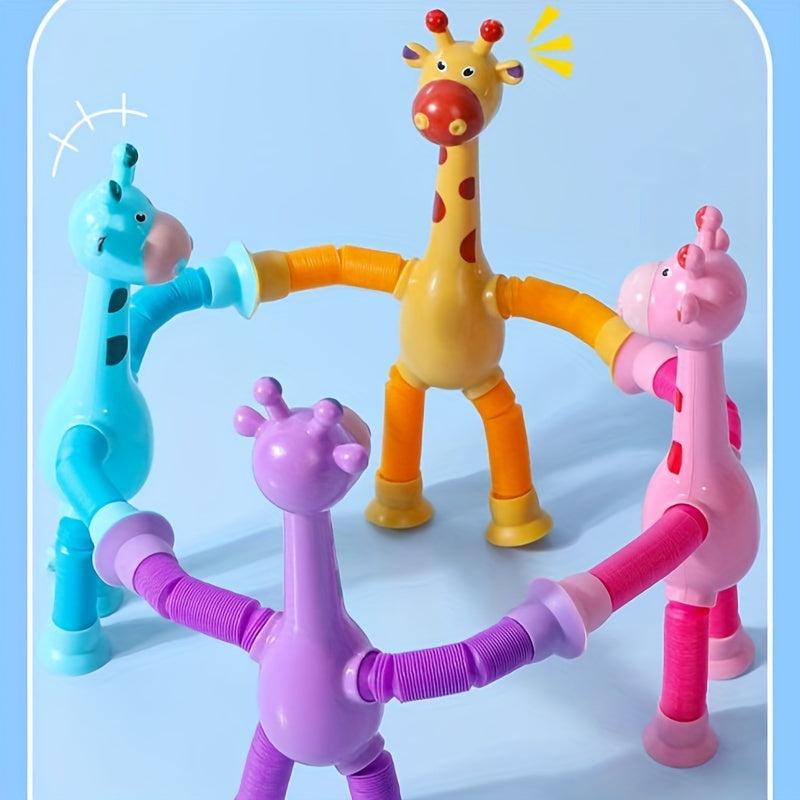 2pcs Giraffe Sucker Telescopic Tube Toy Puzzle Pinch Music Tool