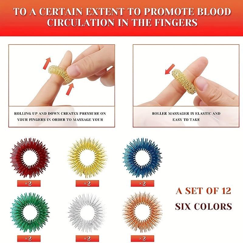 12Pcs Fidget Rings Sensory Rings Stress Relief Toys Set Adults Red Orange