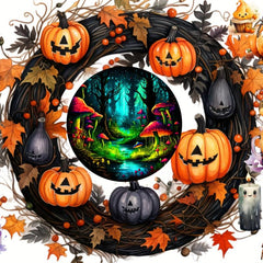 Halloween Mushroom Forest Stained Window Hanging Decor