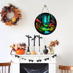 Halloween Mushroom Forest Stained Window Hanging Decor