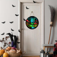 Halloween Mushroom Forest Stained Window Hanging Decor