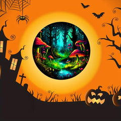 Halloween Mushroom Forest Stained Window Hanging Decor