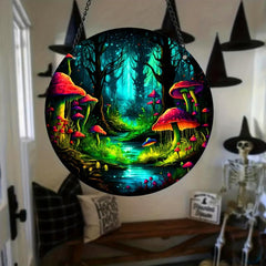 Halloween Mushroom Forest Stained Window Hanging Decor