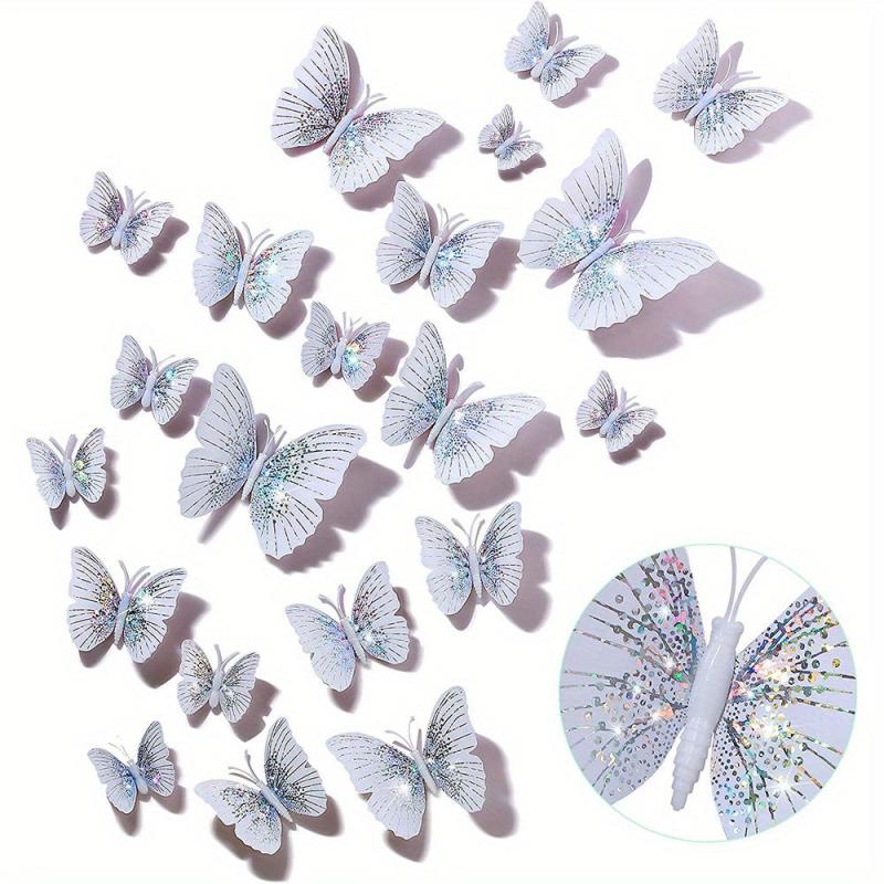 24pcs Glittery 3D Butterfly Wall Stickers - Sparkle Up Your Home Decor