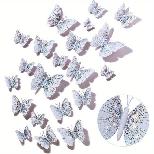 24pcs Glittery 3D Butterfly Wall Stickers - Sparkle Up Your Home Decor