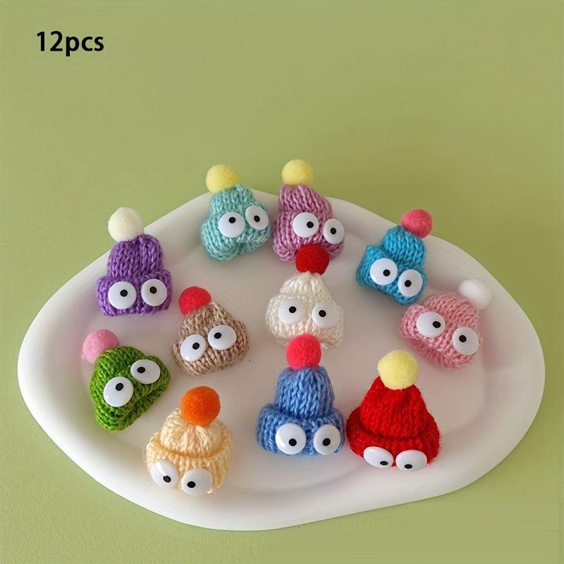 12pcs Mini Knitted Little Hat Doll Toy Accessories Woolen Hat Decoration