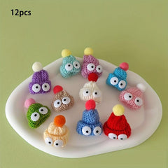 12pcs Mini Knitted Little Hat Doll Toy Accessories Woolen Hat Decoration
