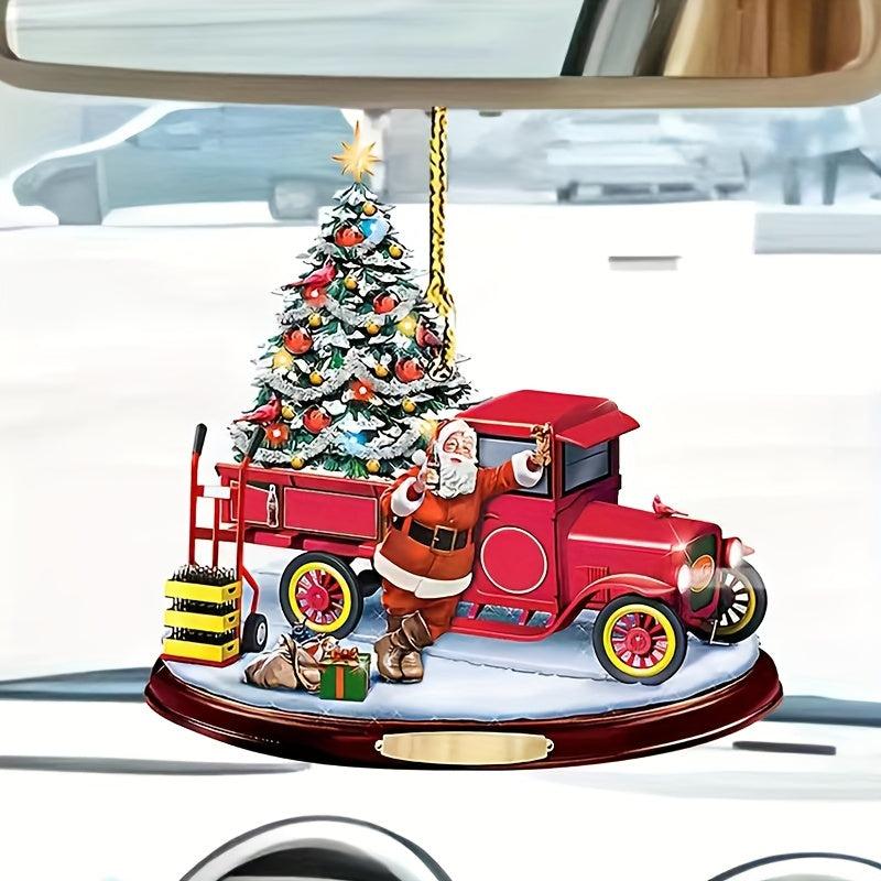 Acrylic Christmas Bus Mirror Hanging Ornament
