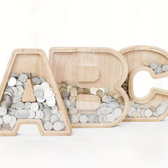 Wooden Transparent Letter Savings Can Large Capacity Desktop Decoration