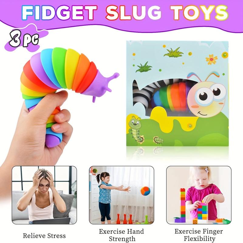 3Pcs Fidget Slugs Toy Sensory Autism Toys for Kids & Adults Stress Relief