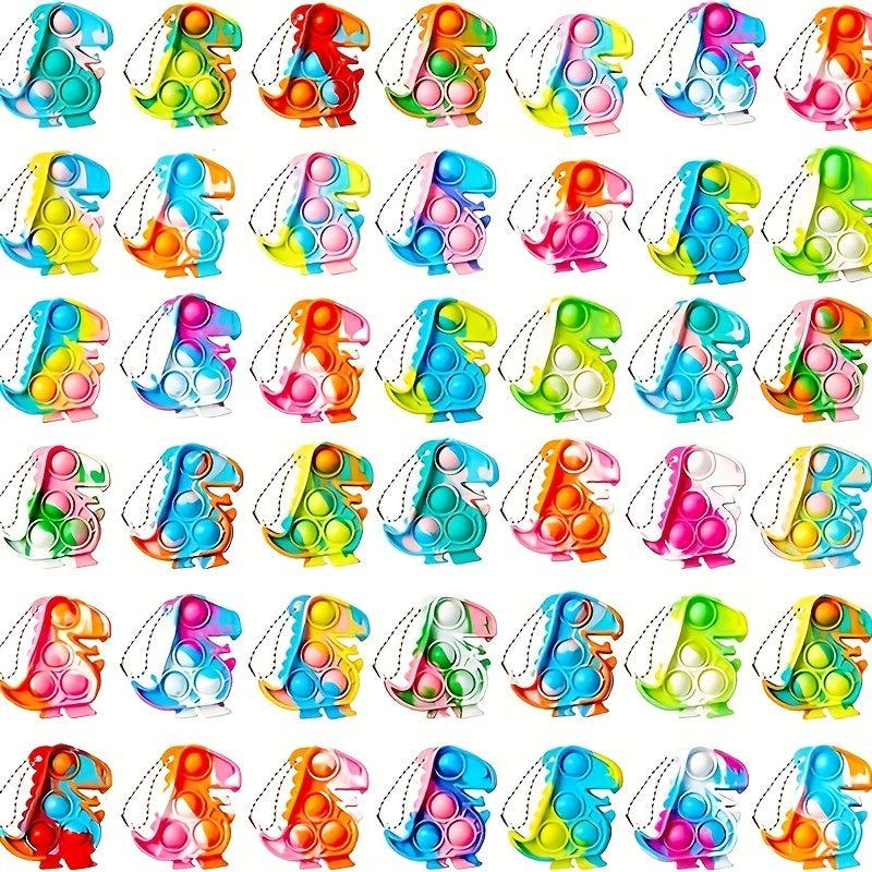 30pcs Random Mini Dino Button Pop Fidget Toys Bulk Party Favor Keychain Prizes
