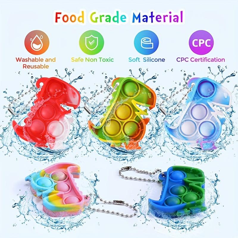 30pcs Random Mini Dino Button Pop Fidget Toys Bulk Party Favor Keychain Prizes