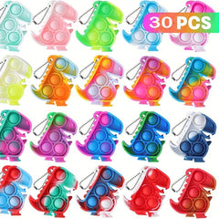 30pcs Random Mini Dino Button Pop Fidget Toys Bulk Party Favor Keychain Prizes
