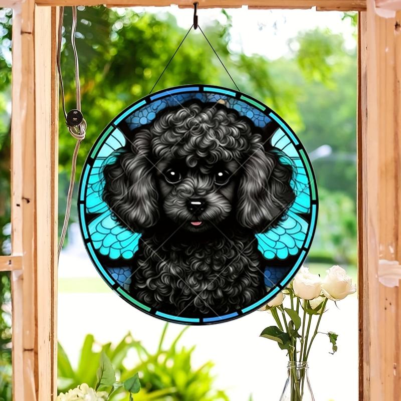 Acrylic Dog Window Wall Suncatcher Decor Round Hangings